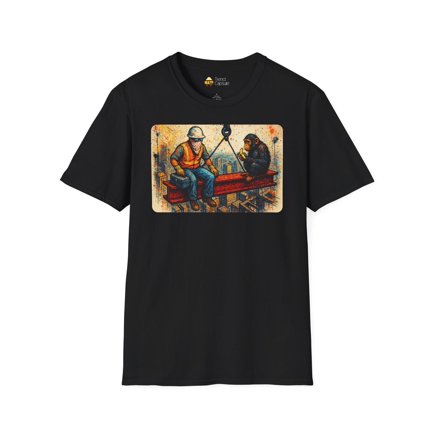 Construction Worker and Monkey Having Lunch Atop Skyscraper T-Shirt