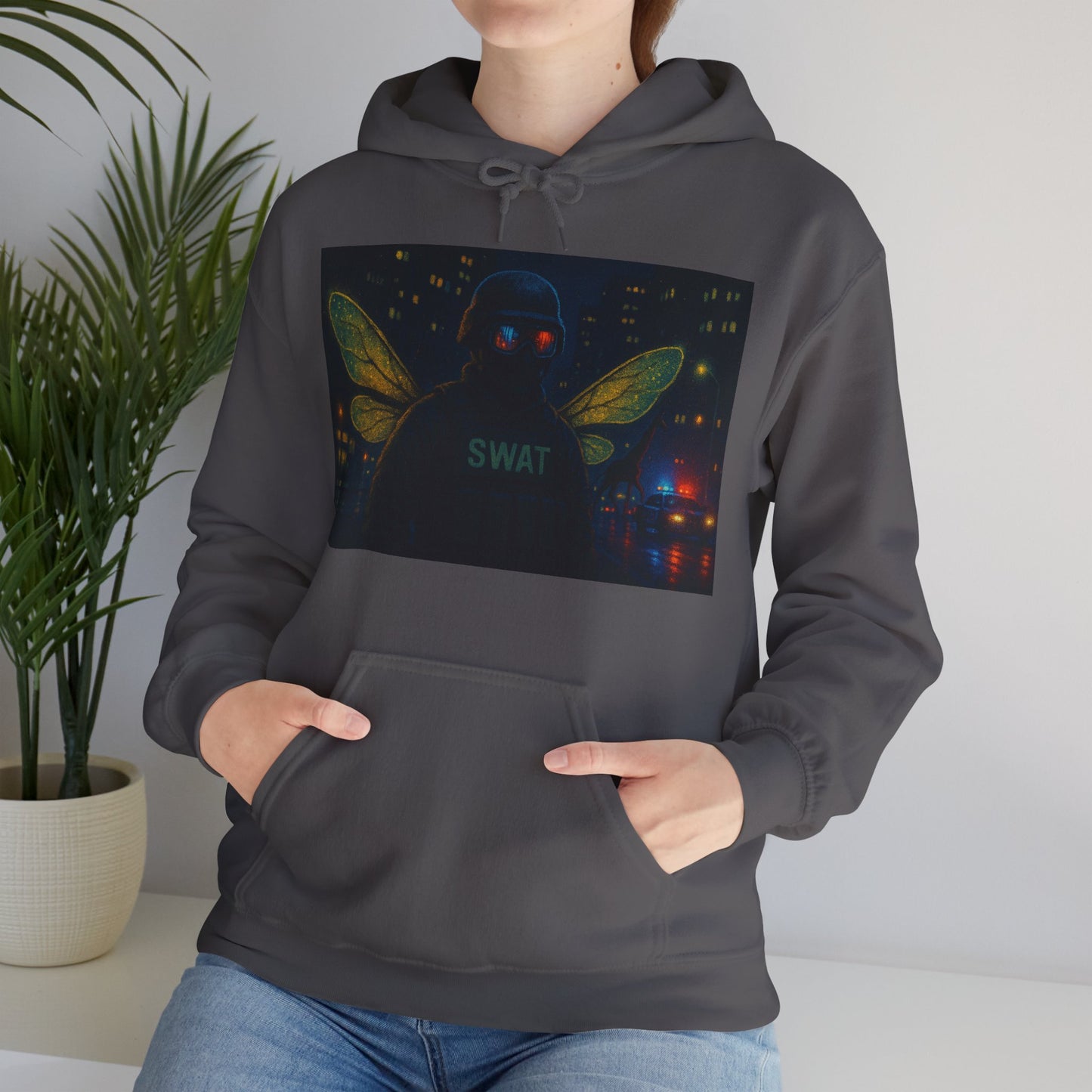 SWAT Team Looking for Escaped Giraffe in the City at Night Heavy Hoodie