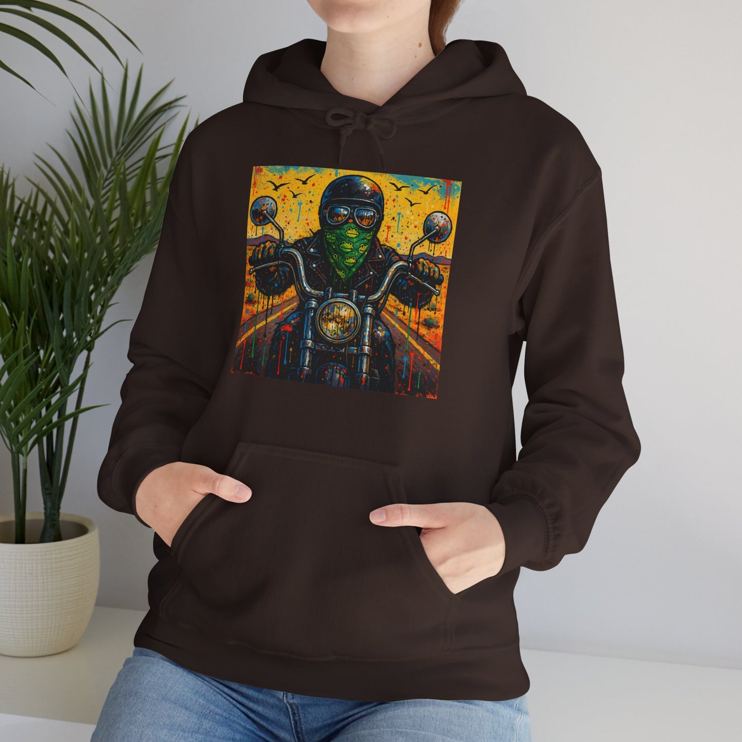 Biker Desert Road Spray-paint Heavy Hoodie