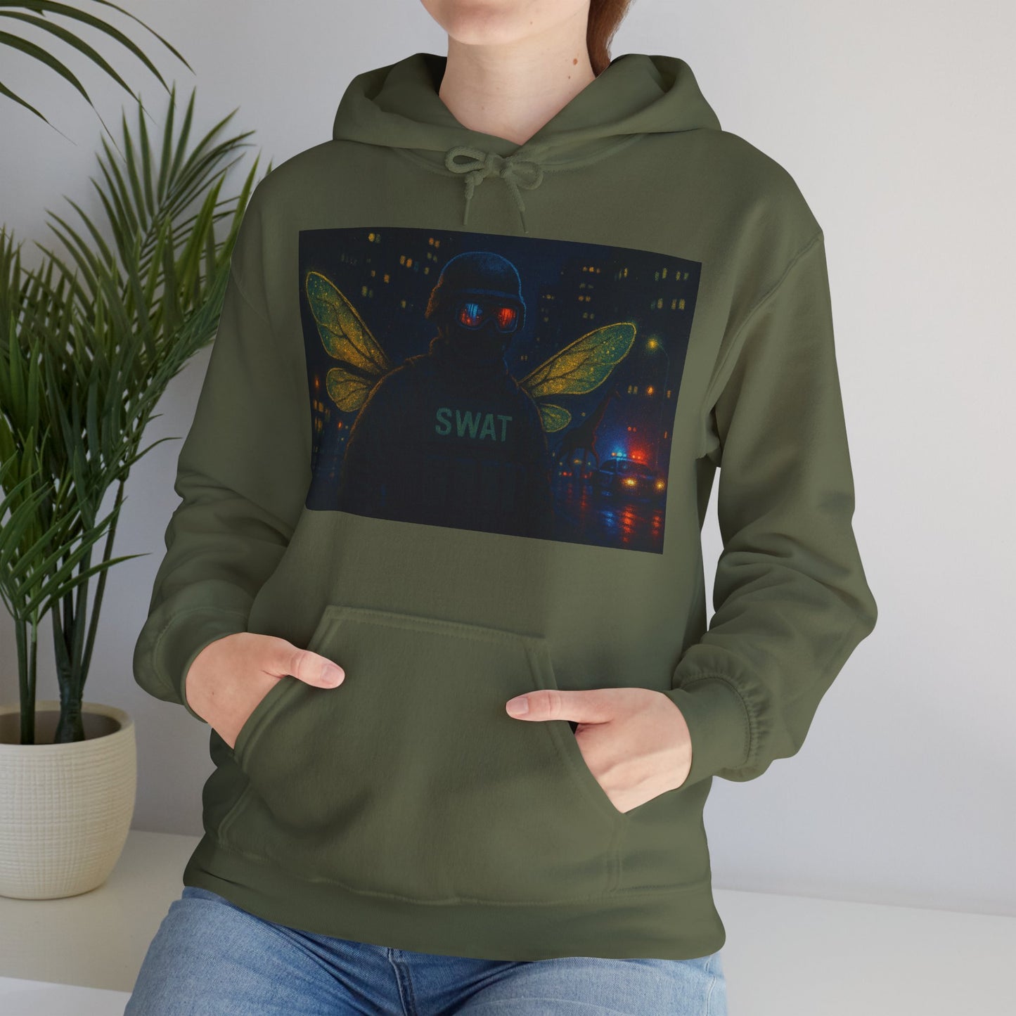 SWAT Team Looking for Escaped Giraffe in the City at Night Heavy Hoodie