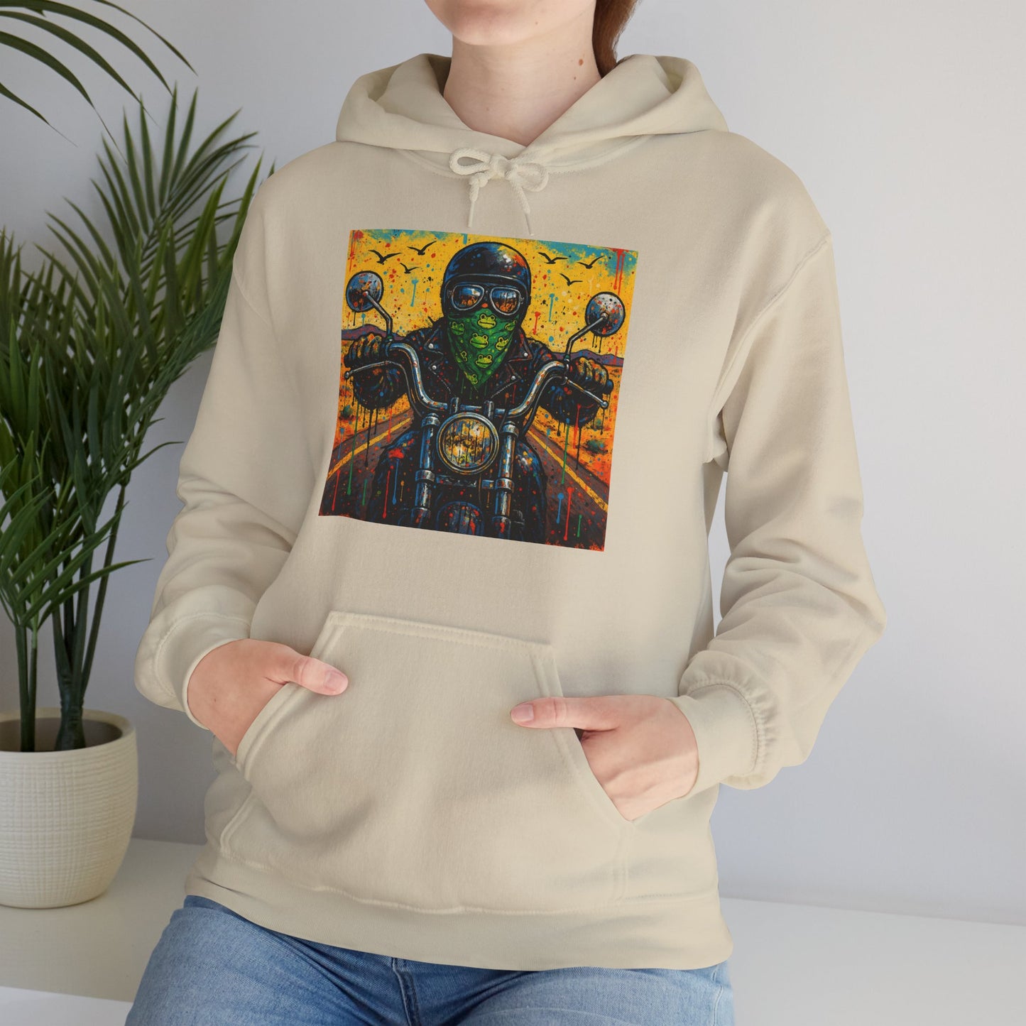 Biker Desert Road Spray-paint Heavy Hoodie