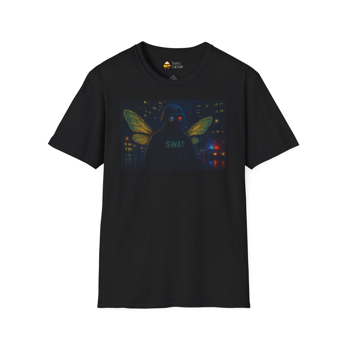 SWAT Team Looking for Escaped Giraffe in the City at Night T-Shirt