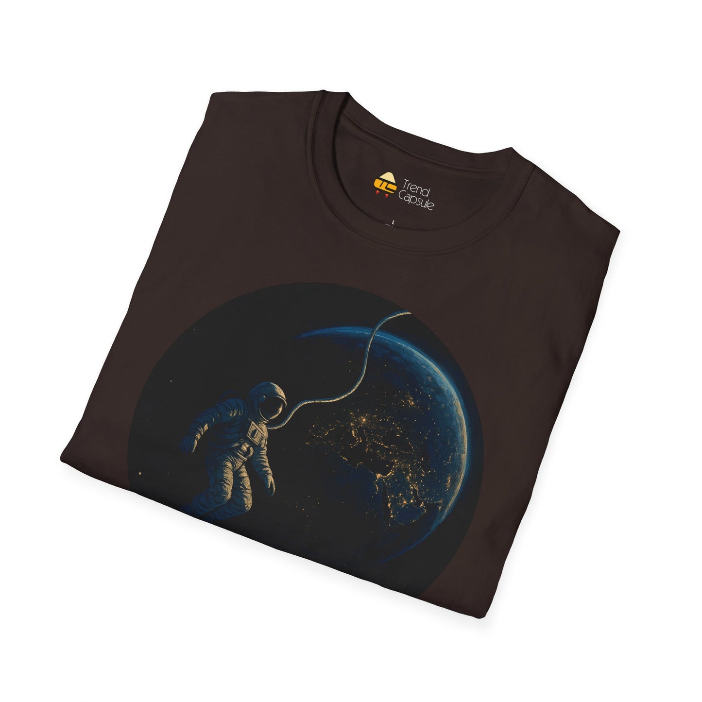 Astronaut Floating in Space Earth Lit Up at Night Softstyle T-Shirt