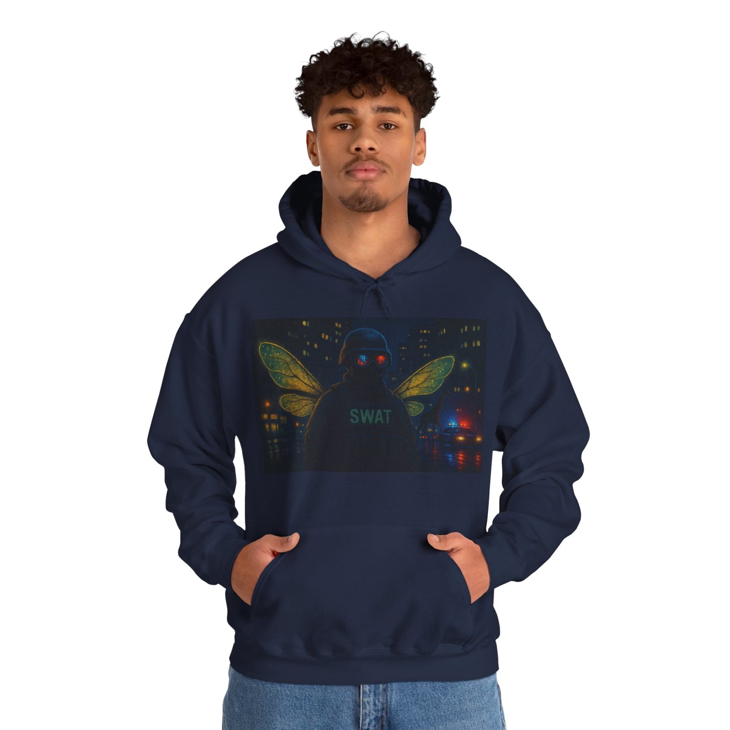 SWAT Team Looking for Escaped Giraffe in the City at Night Heavy Hoodie