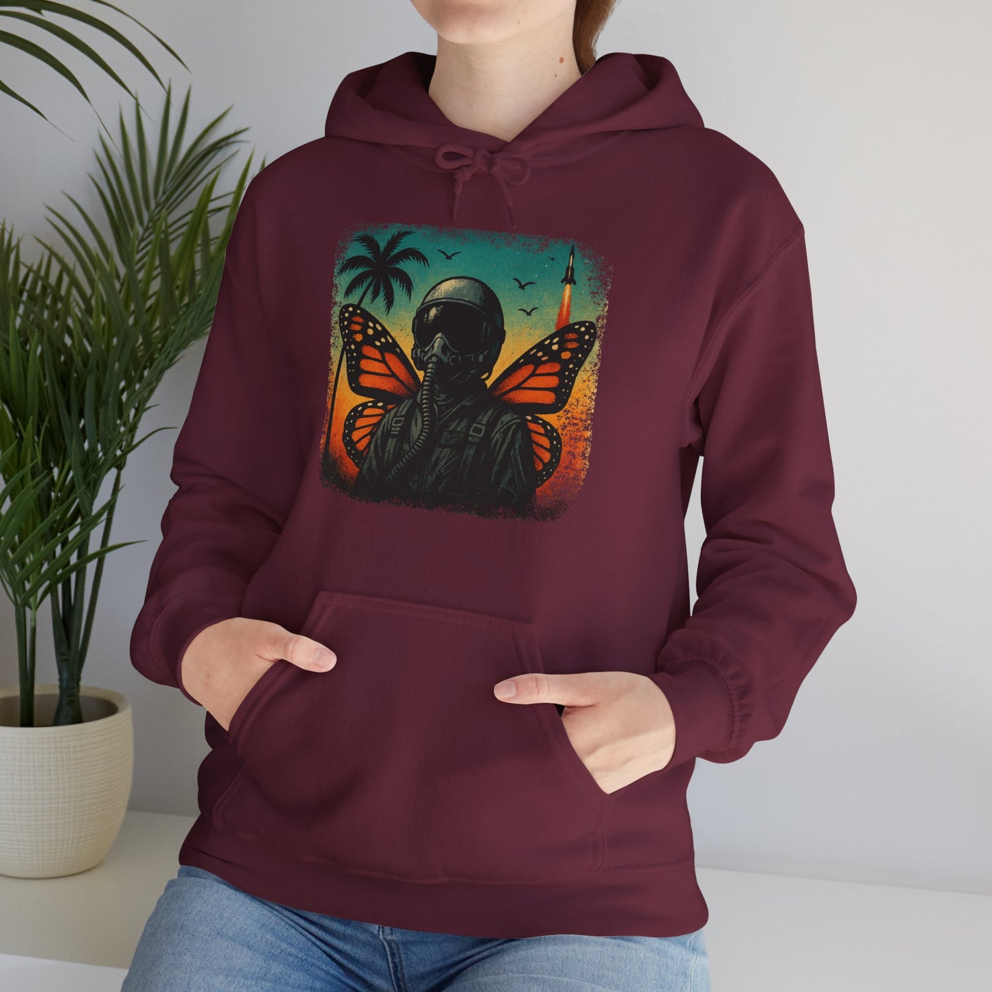 Vintage Jetfighter Summer Butterfly Heavy Hoodie