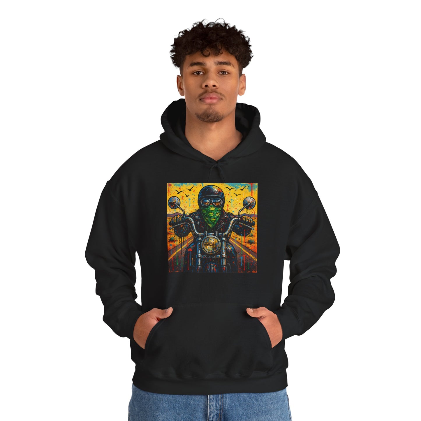 Biker Desert Road Spray-paint Heavy Hoodie