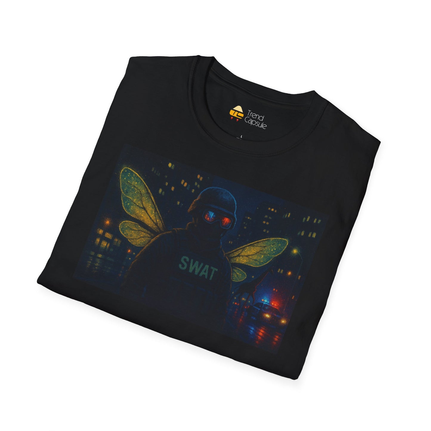 SWAT Team Looking for Escaped Giraffe in the City at Night T-Shirt
