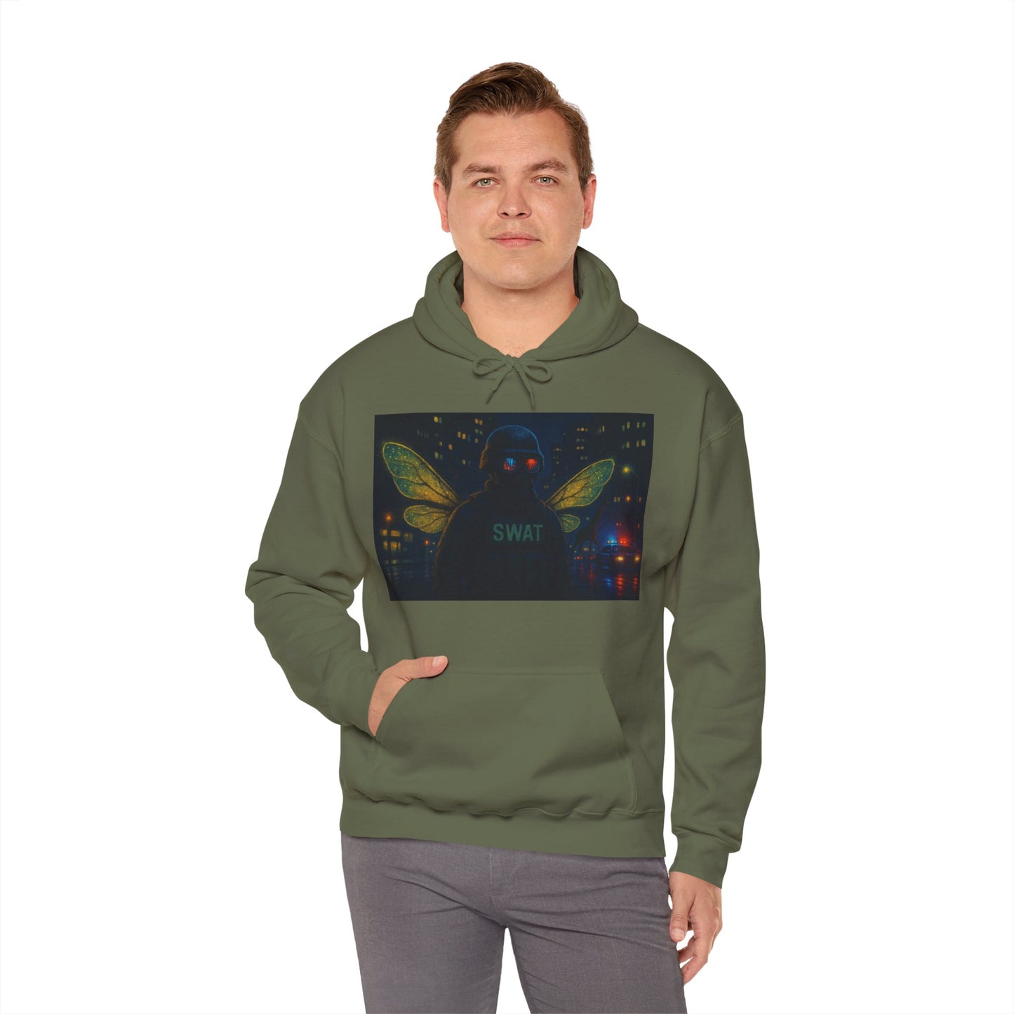 SWAT Team Looking for Escaped Giraffe in the City at Night Heavy Hoodie
