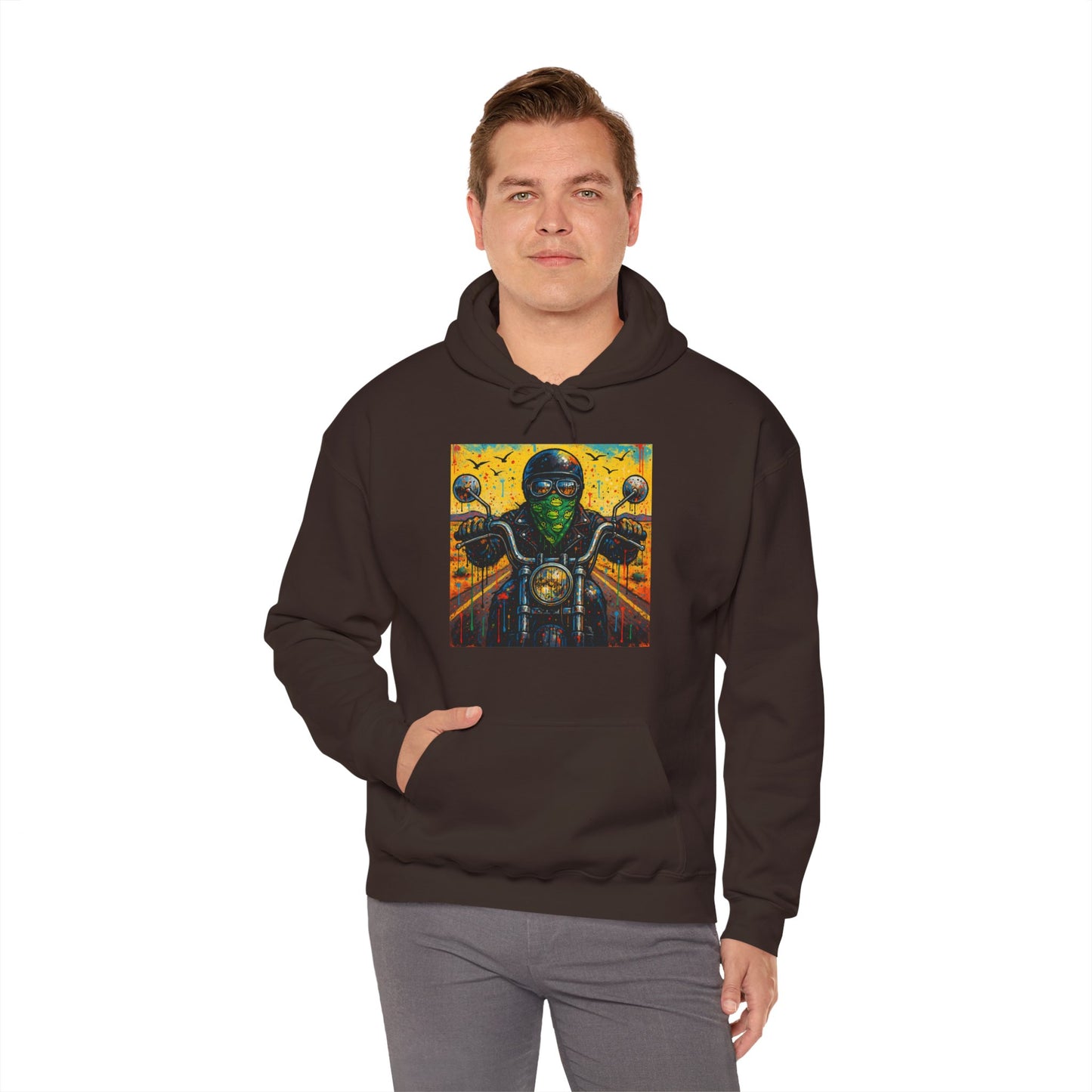 Biker Desert Road Spray-paint Heavy Hoodie
