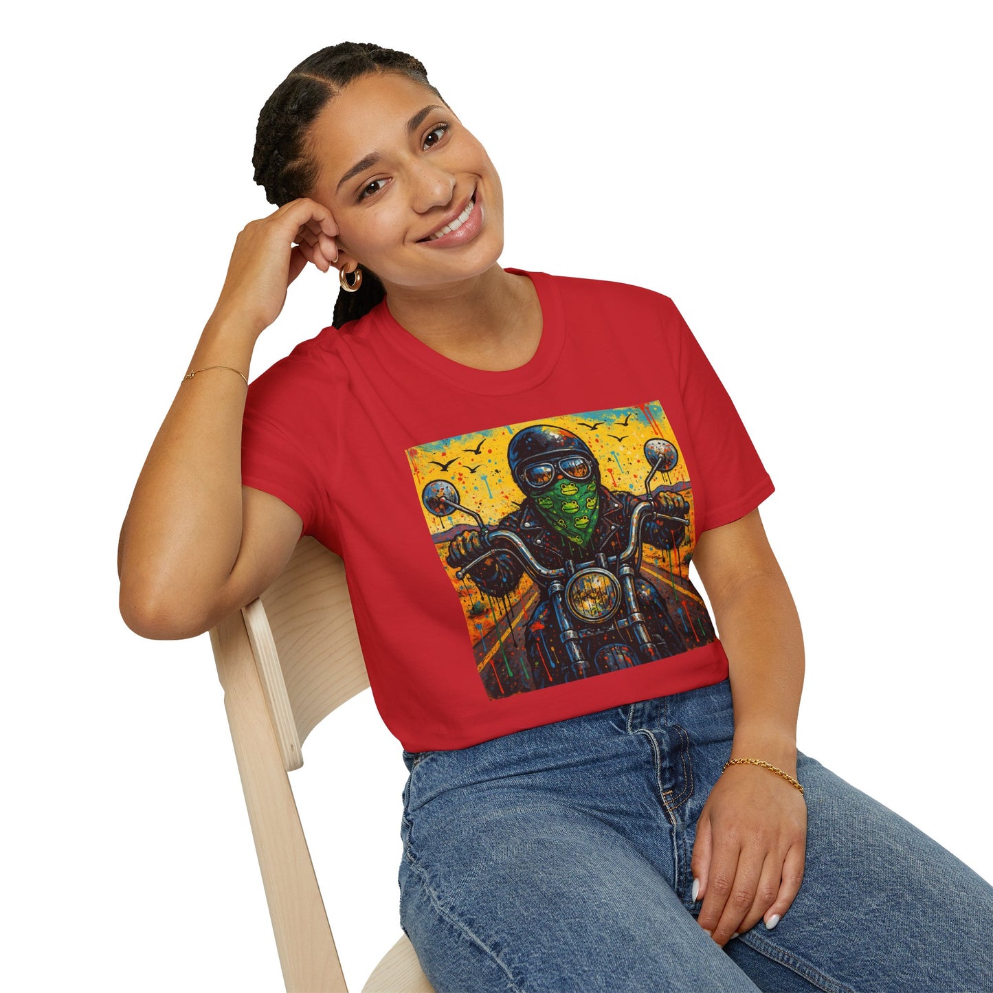 Biker Desert Road Spray-paint Softstyle T-Shirt