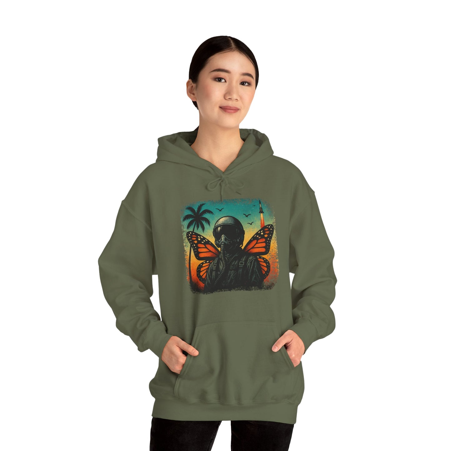 Vintage Jetfighter Summer Butterfly Heavy Hoodie