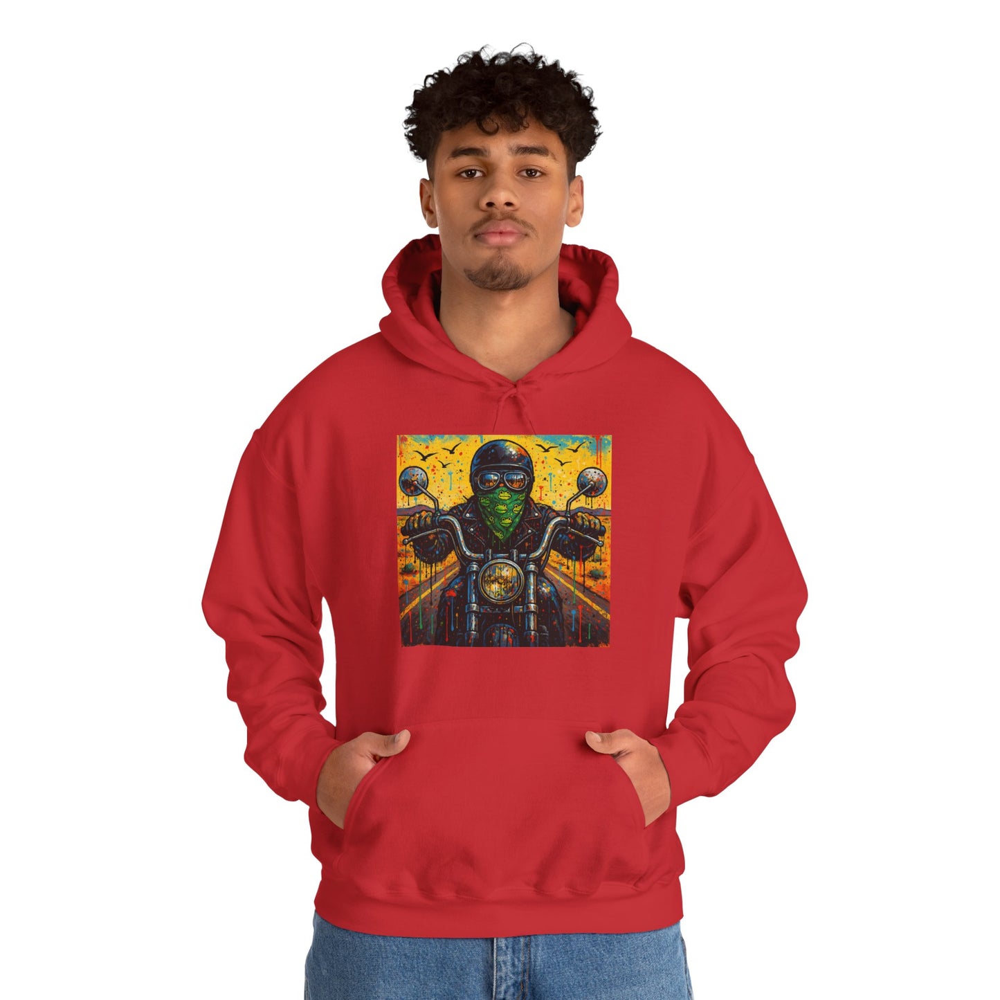 Biker Desert Road Spray-paint Heavy Hoodie