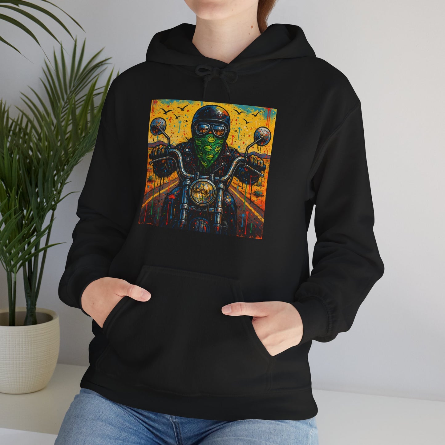 Biker Desert Road Spray-paint Heavy Hoodie