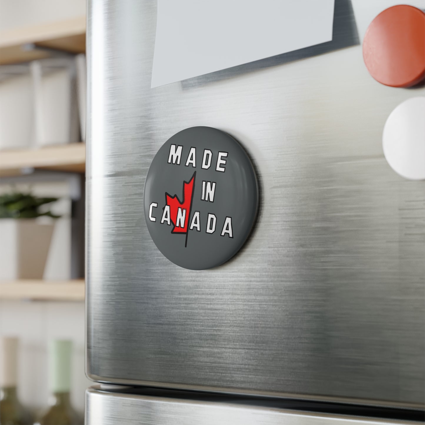 Made in Canada Gray Button Magnet, Round (1 & 10 pcs)