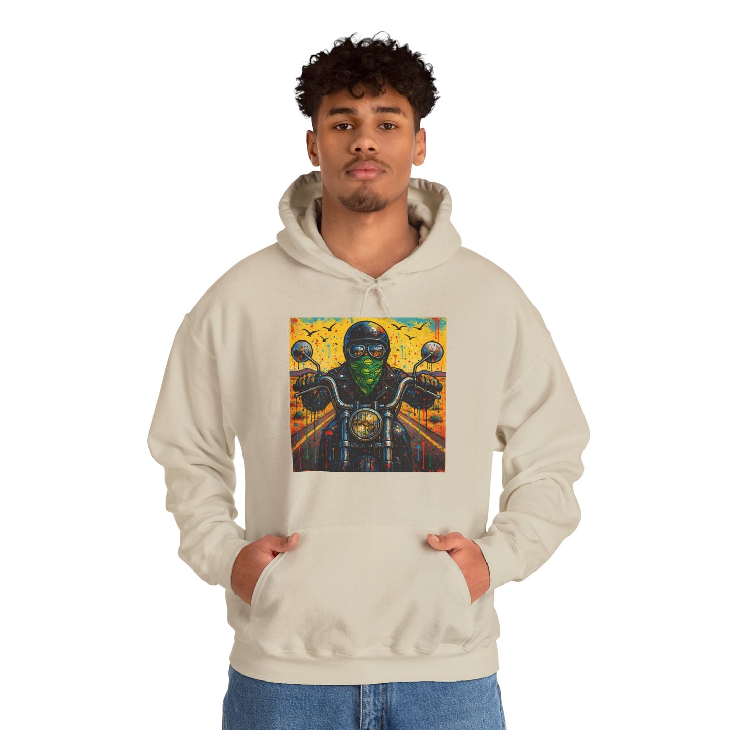 Biker Desert Road Spray-paint Heavy Hoodie