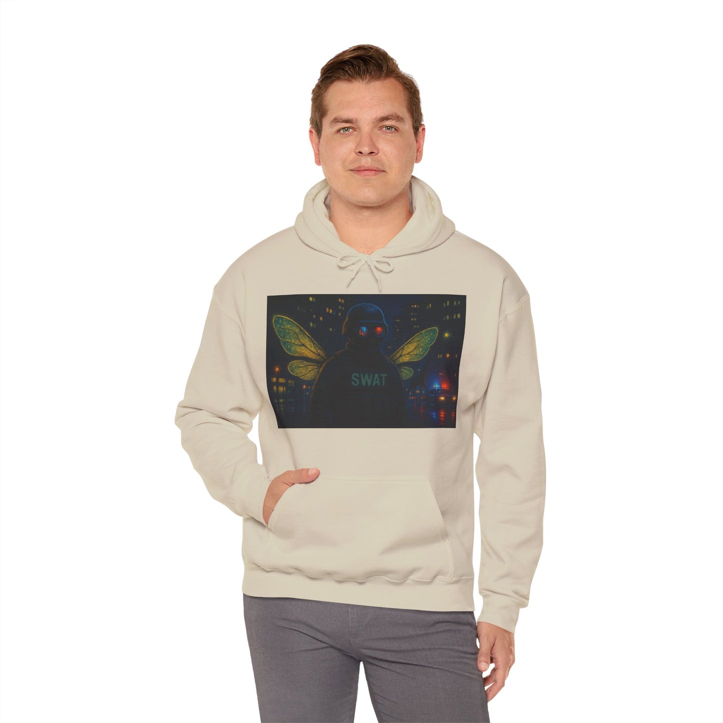 SWAT Team Looking for Escaped Giraffe in the City at Night Heavy Hoodie