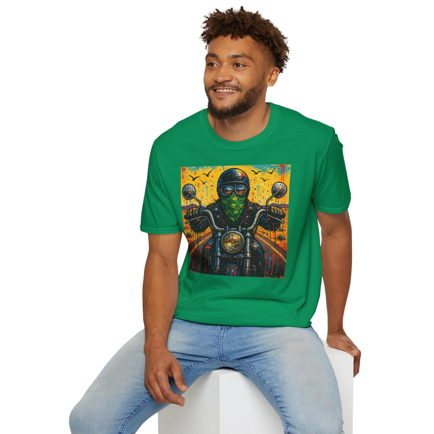 Biker Desert Road Spray-paint Softstyle T-Shirt