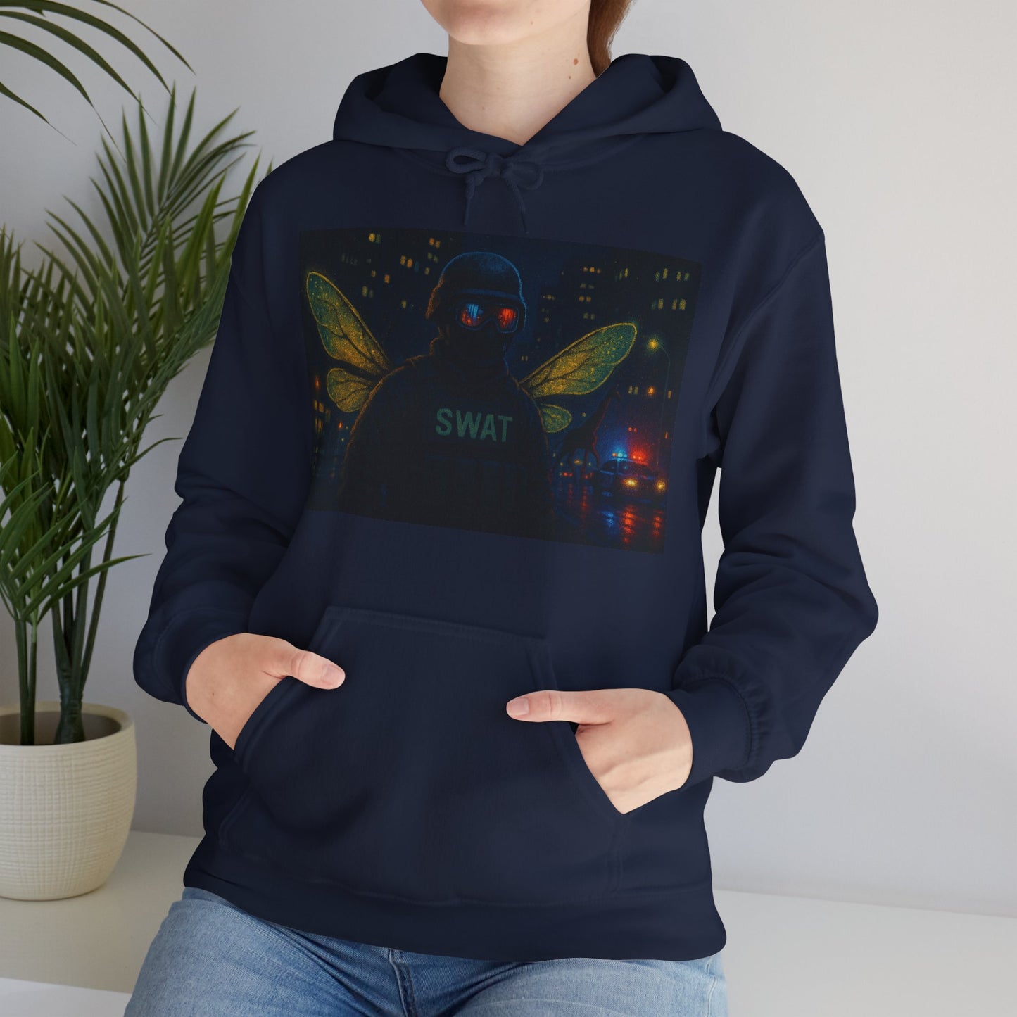 SWAT Team Looking for Escaped Giraffe in the City at Night Heavy Hoodie