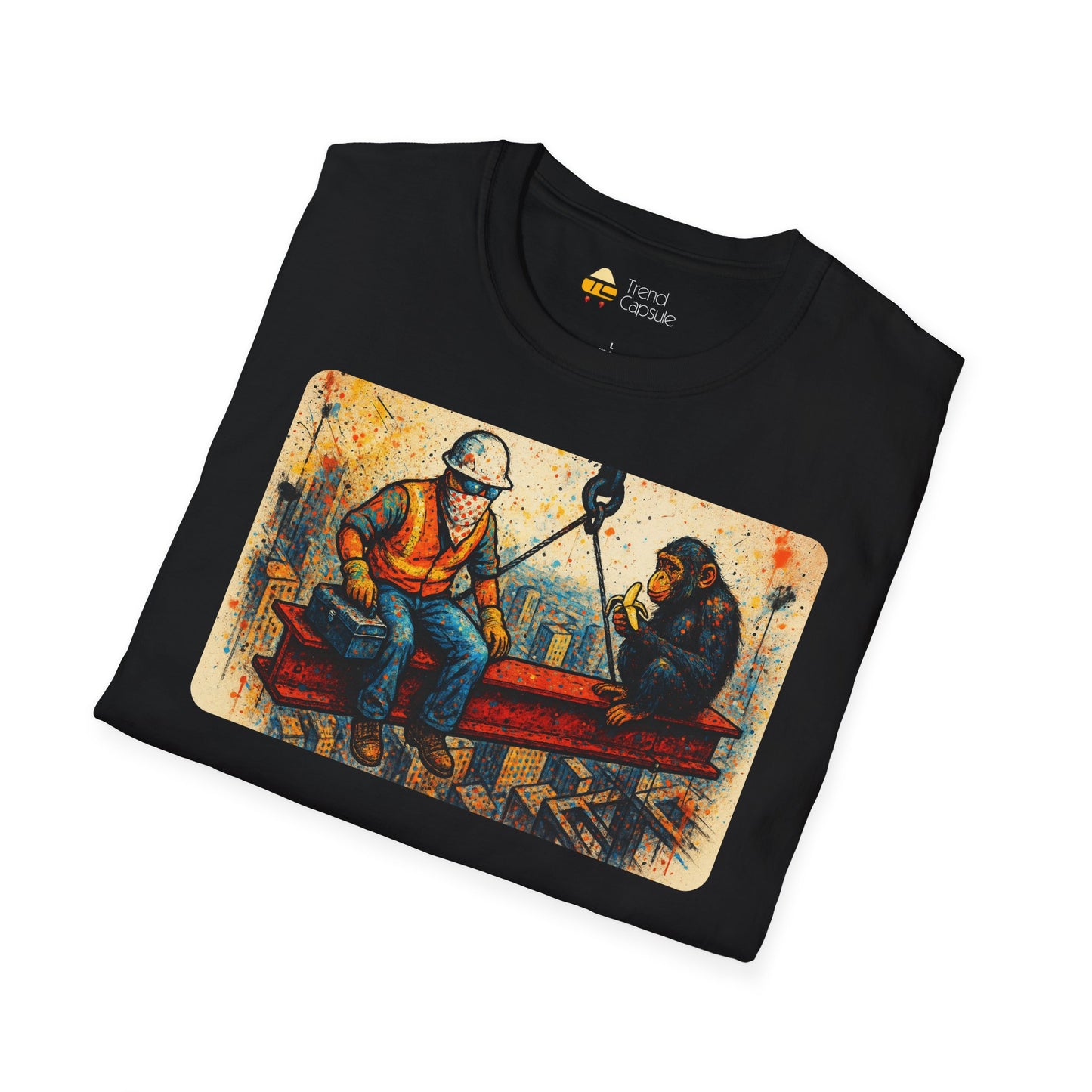 Construction Worker and Monkey Having Lunch Atop Skyscraper T-Shirt