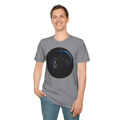 Astronaut Floating in Space Earth Lit Up at Night Softstyle T-Shirt