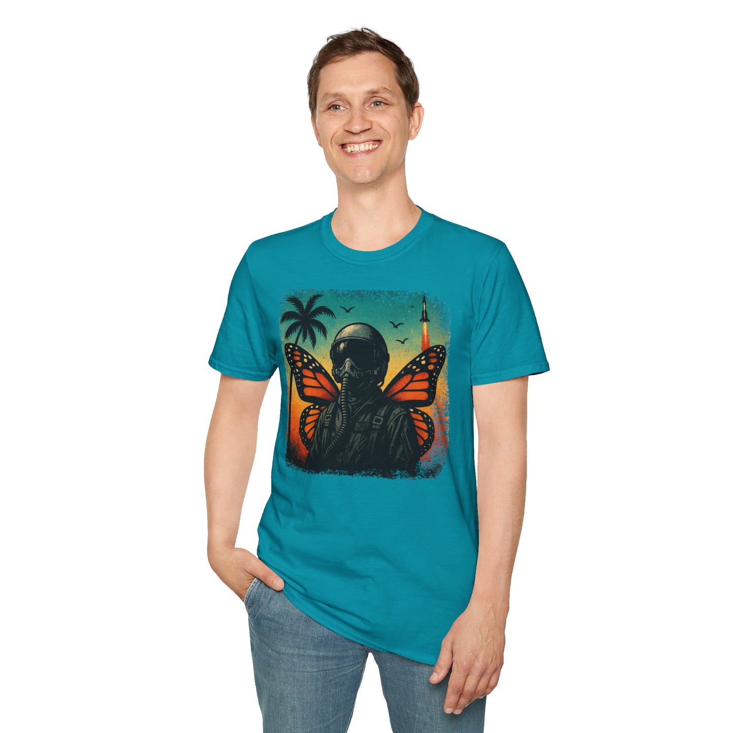 Vintage Jetfighter Summer Butterfly Softstyle T-Shirt