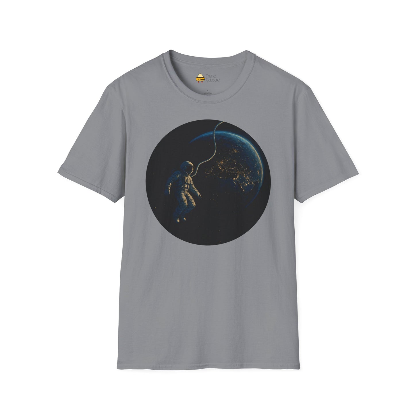 Astronaut Floating in Space Earth Lit Up at Night Softstyle T-Shirt
