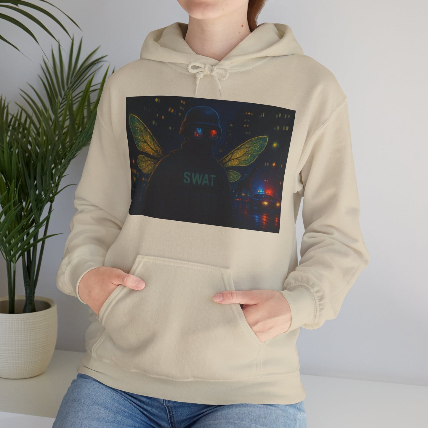 SWAT Team Looking for Escaped Giraffe in the City at Night Heavy Hoodie