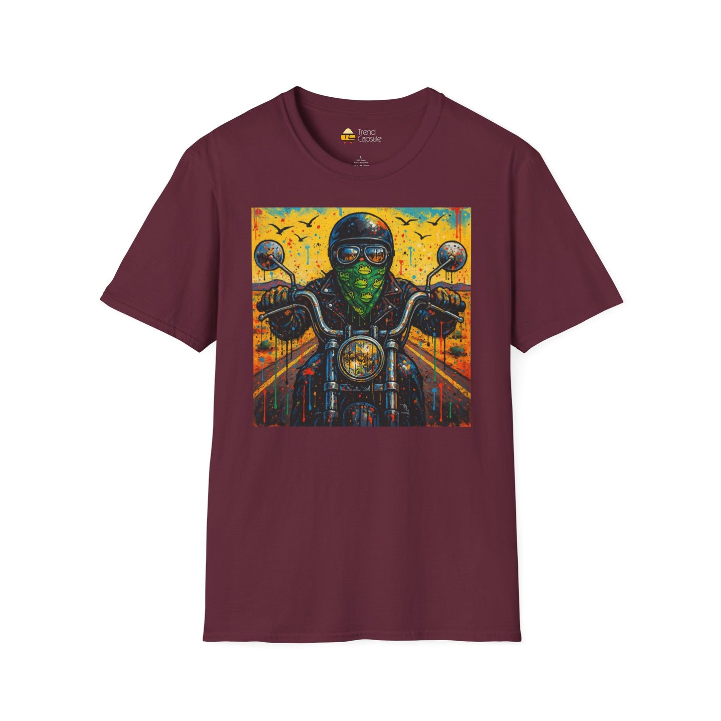 Biker Desert Road Spray-paint Softstyle T-Shirt