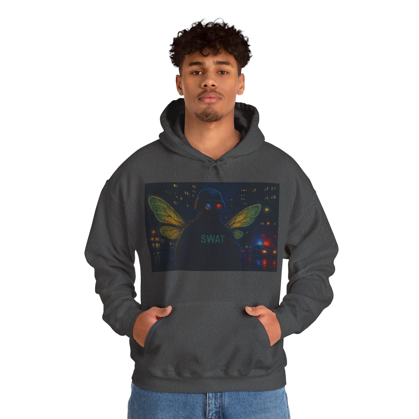 SWAT Team Looking for Escaped Giraffe in the City at Night Heavy Hoodie
