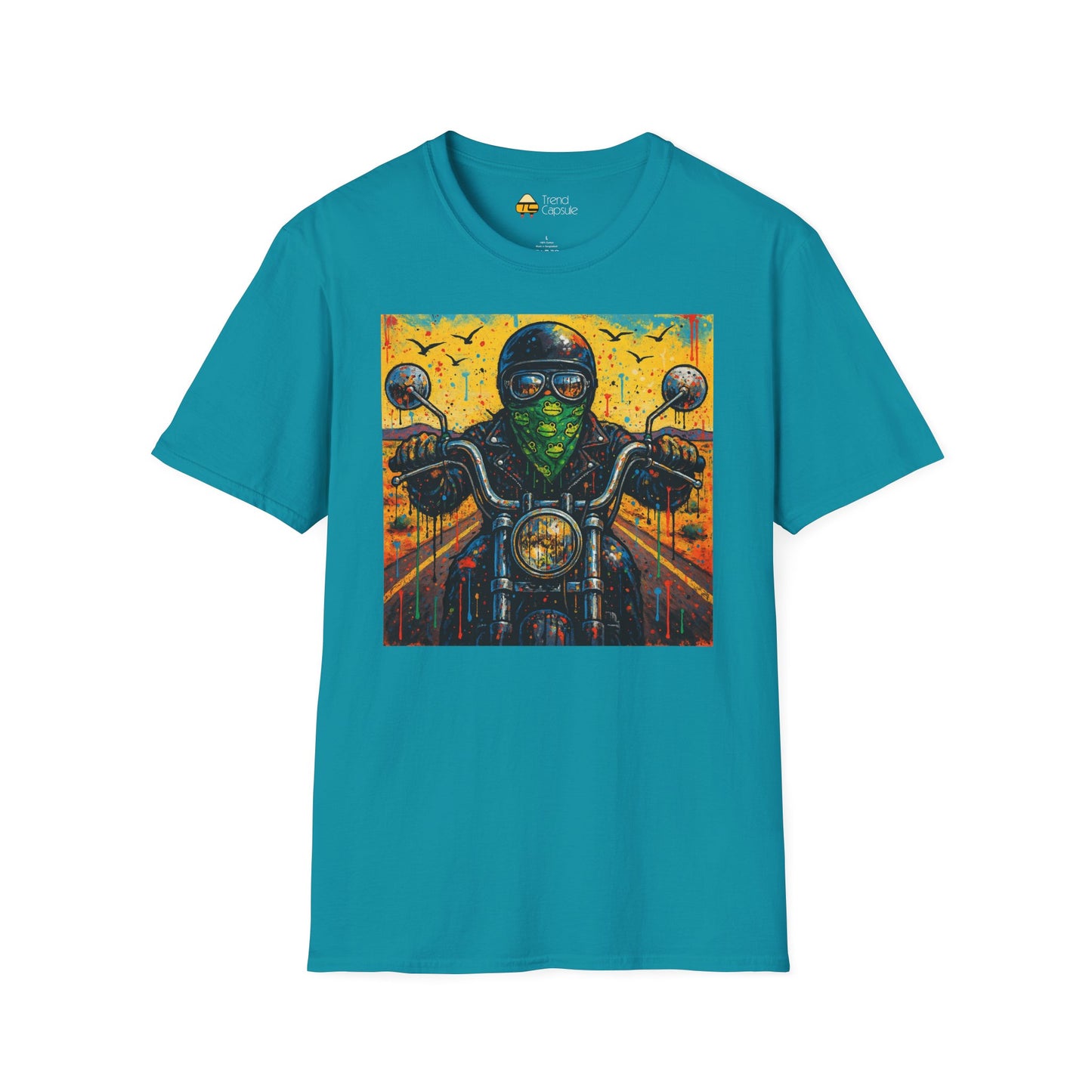 Biker Desert Road Spray-paint Softstyle T-Shirt