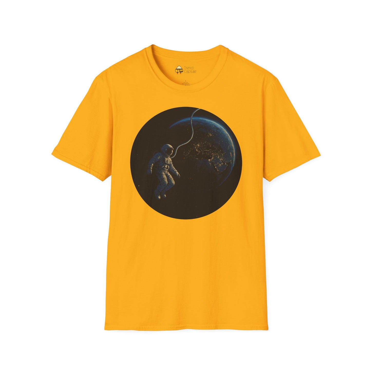Astronaut Floating in Space Earth Lit Up at Night Softstyle T-Shirt