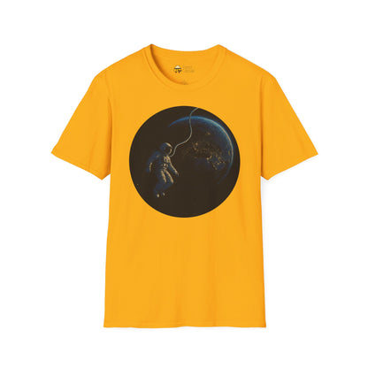 Astronaut Floating in Space Earth Lit Up at Night Softstyle T-Shirt