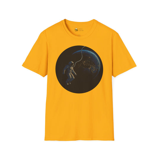 Astronaut Floating in Space Earth Lit Up at Night Softstyle T-Shirt