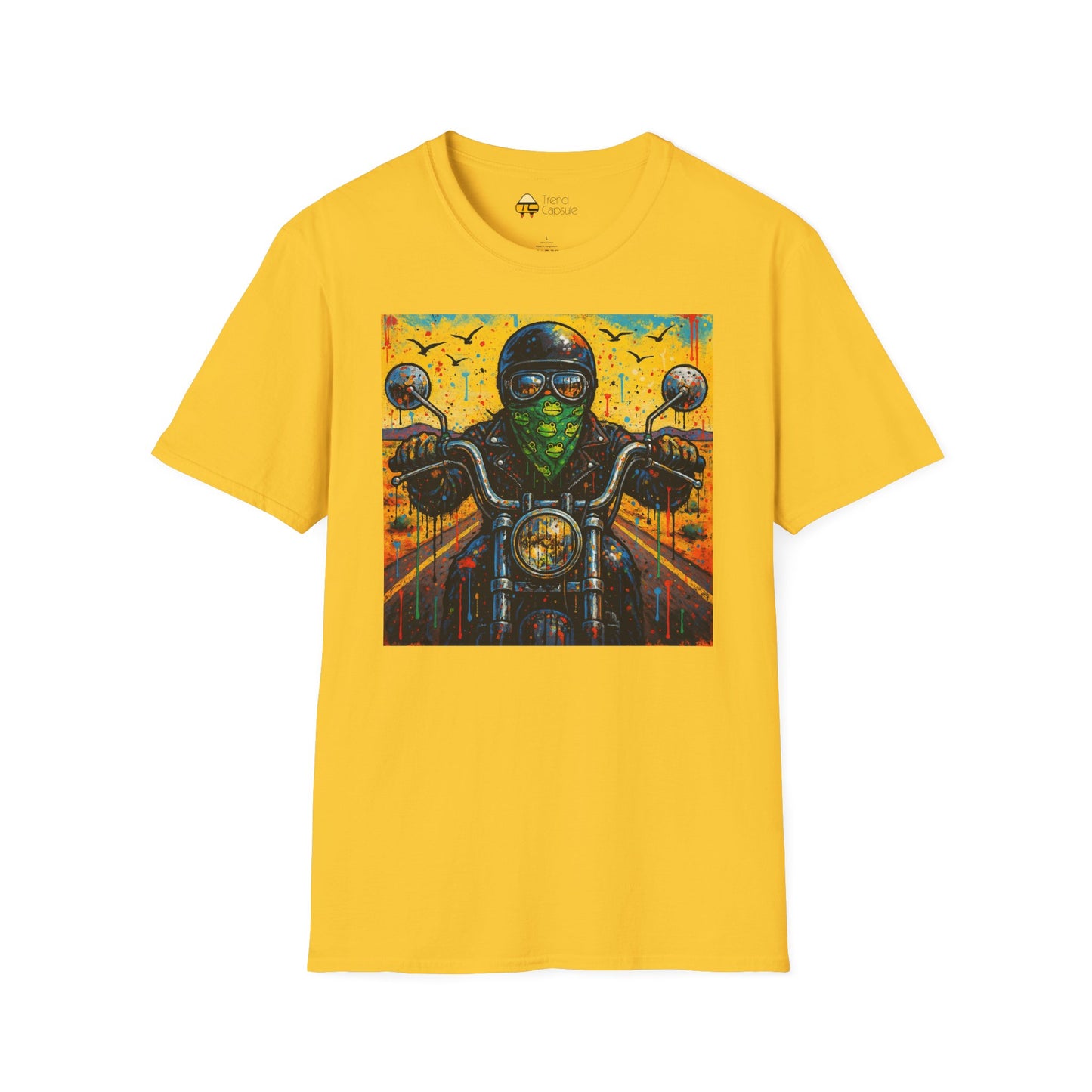 Biker Desert Road Spray-paint Softstyle T-Shirt