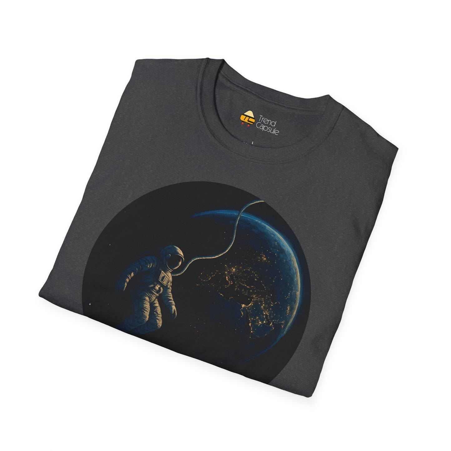 Astronaut Floating in Space Earth Lit Up at Night Softstyle T-Shirt