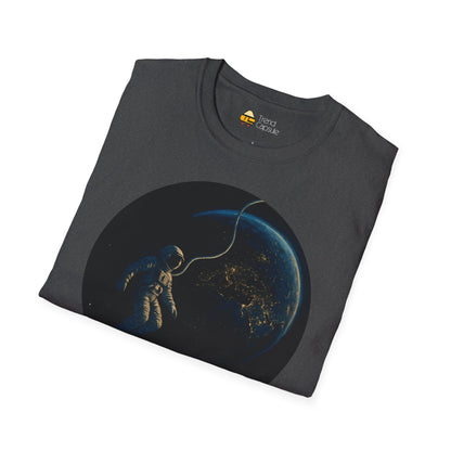 Astronaut Floating in Space Earth Lit Up at Night Softstyle T-Shirt