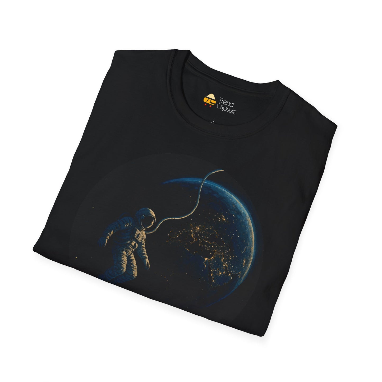 Astronaut Floating in Space Earth Lit Up at Night Softstyle T-Shirt
