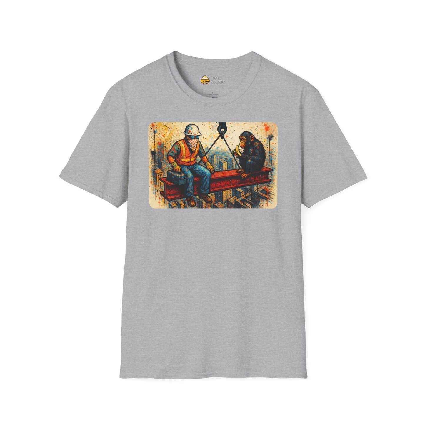 Construction Worker and Monkey Having Lunch Atop Skyscraper T-Shirt
