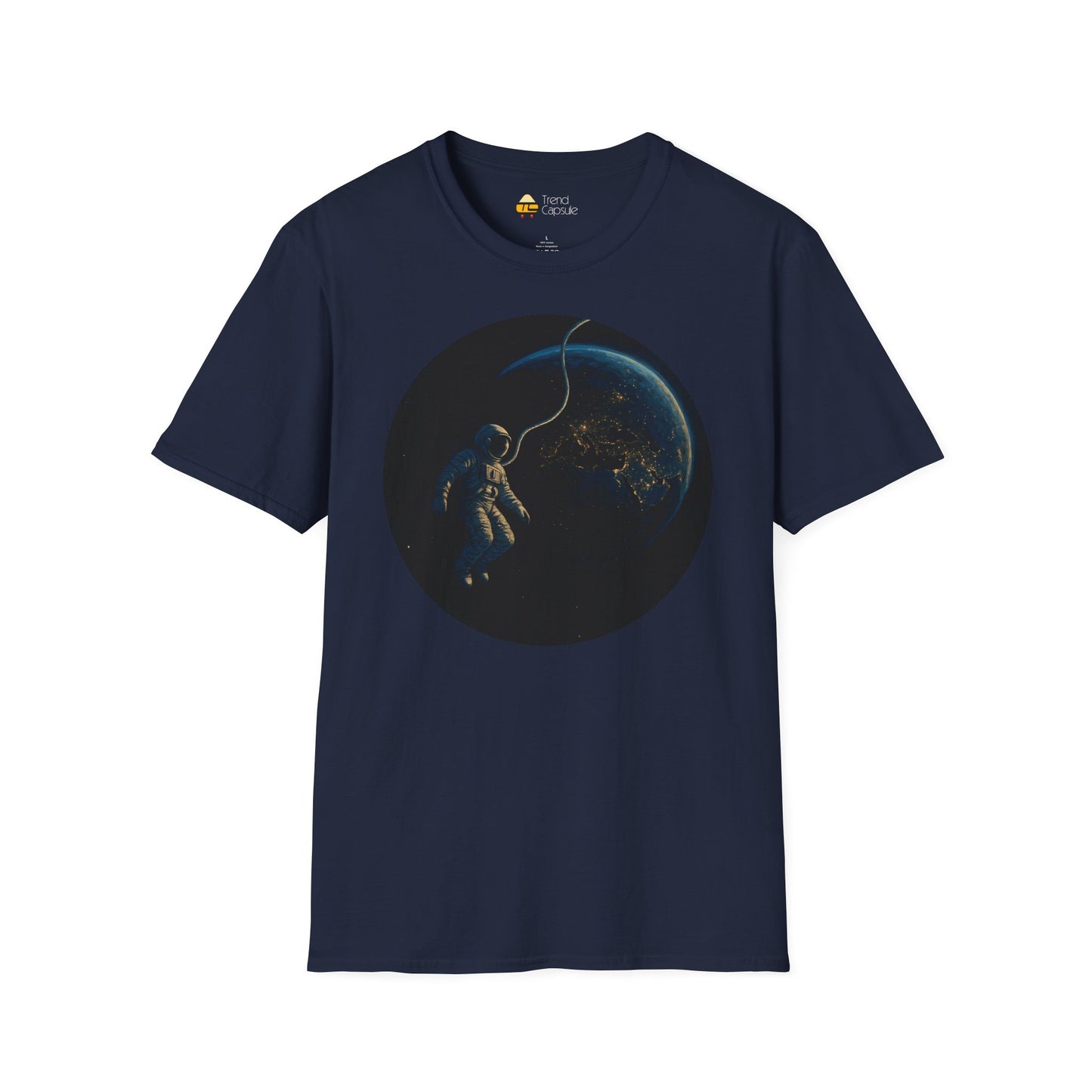 Astronaut Floating in Space Earth Lit Up at Night Softstyle T-Shirt