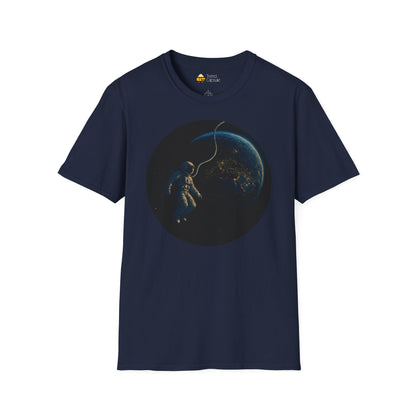 Astronaut Floating in Space Earth Lit Up at Night Softstyle T-Shirt