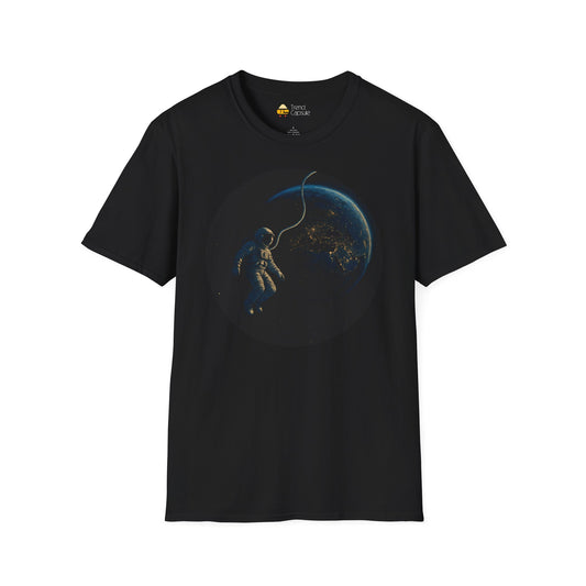 Astronaut Floating in Space Earth Lit Up at Night Softstyle T-Shirt