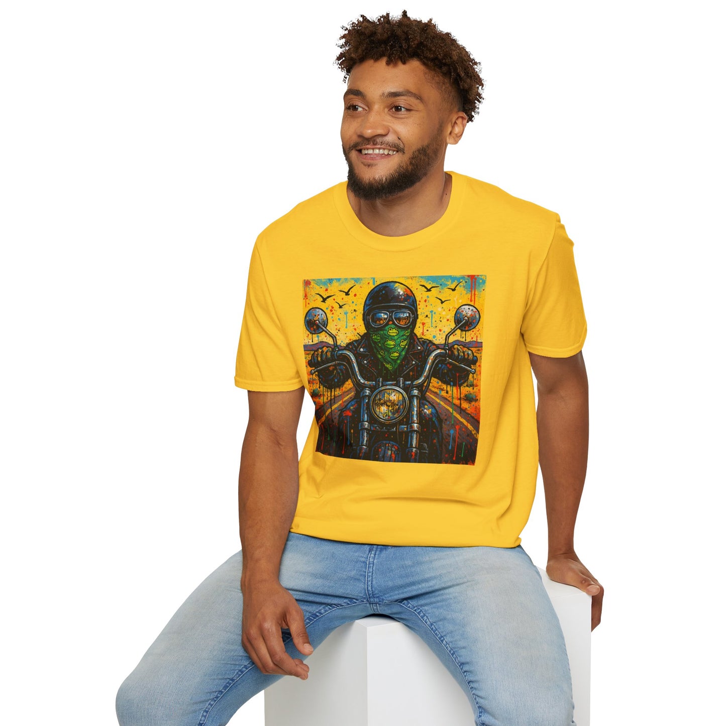 Biker Desert Road Spray-paint Softstyle T-Shirt