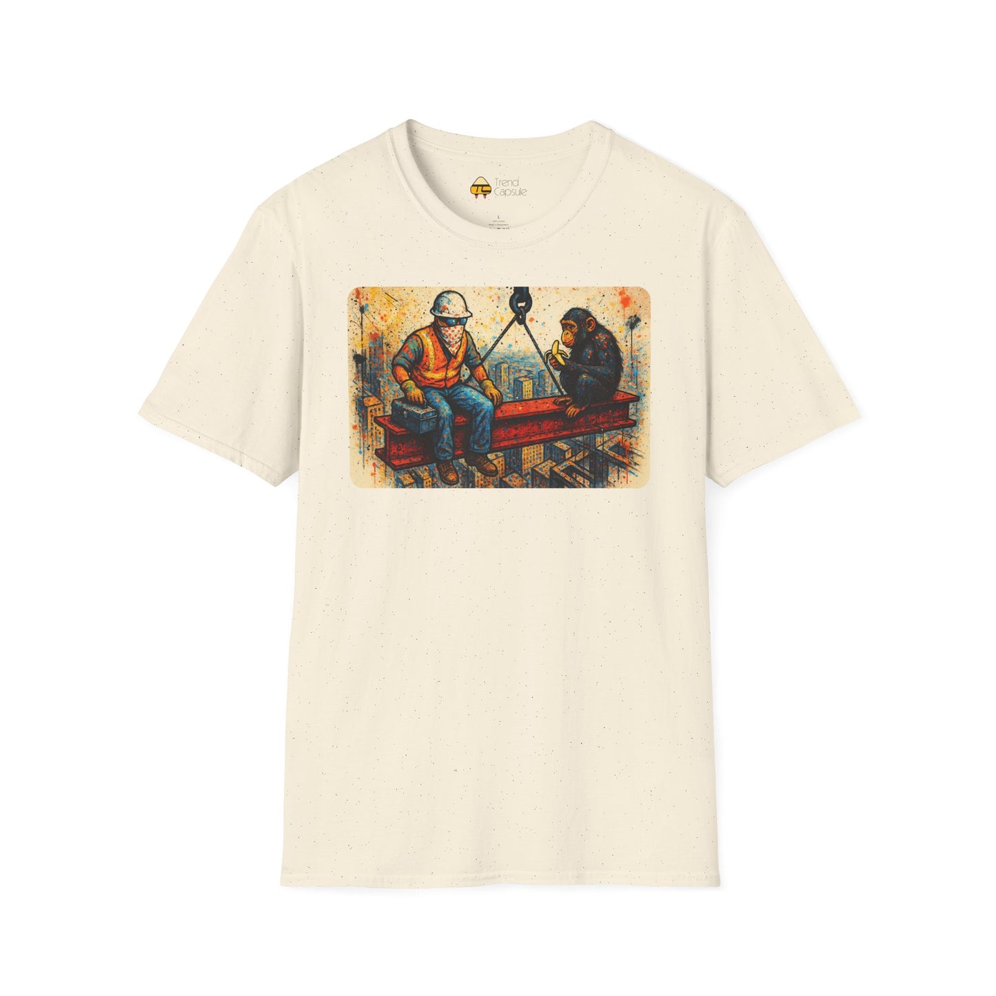 Construction Worker and Monkey Having Lunch Atop Skyscraper T-Shirt