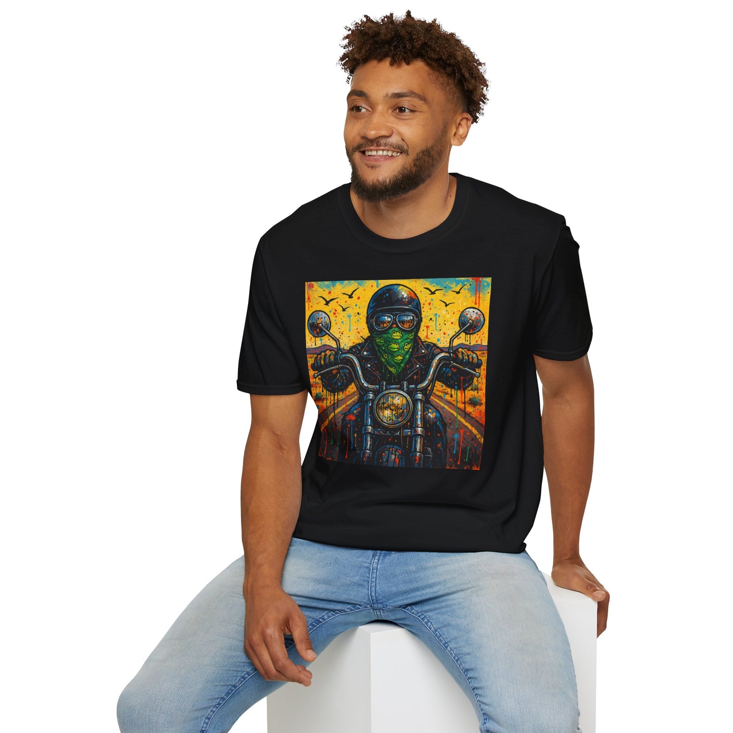 Biker Desert Road Spray-paint Softstyle T-Shirt