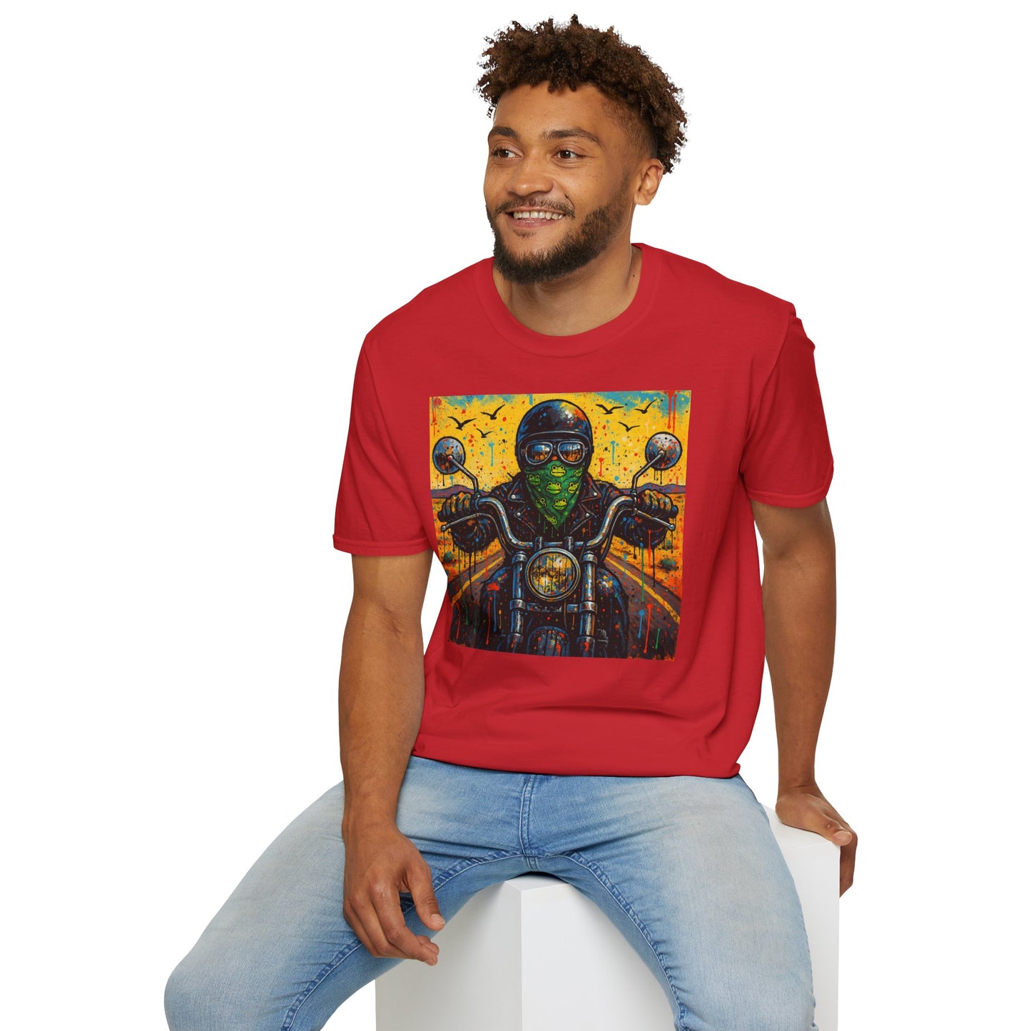 Biker Desert Road Spray-paint Softstyle T-Shirt