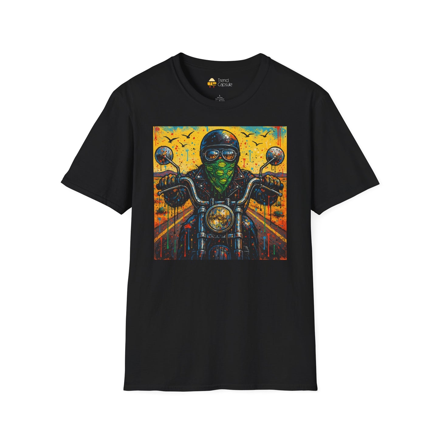 Biker Desert Road Spray-paint Softstyle T-Shirt