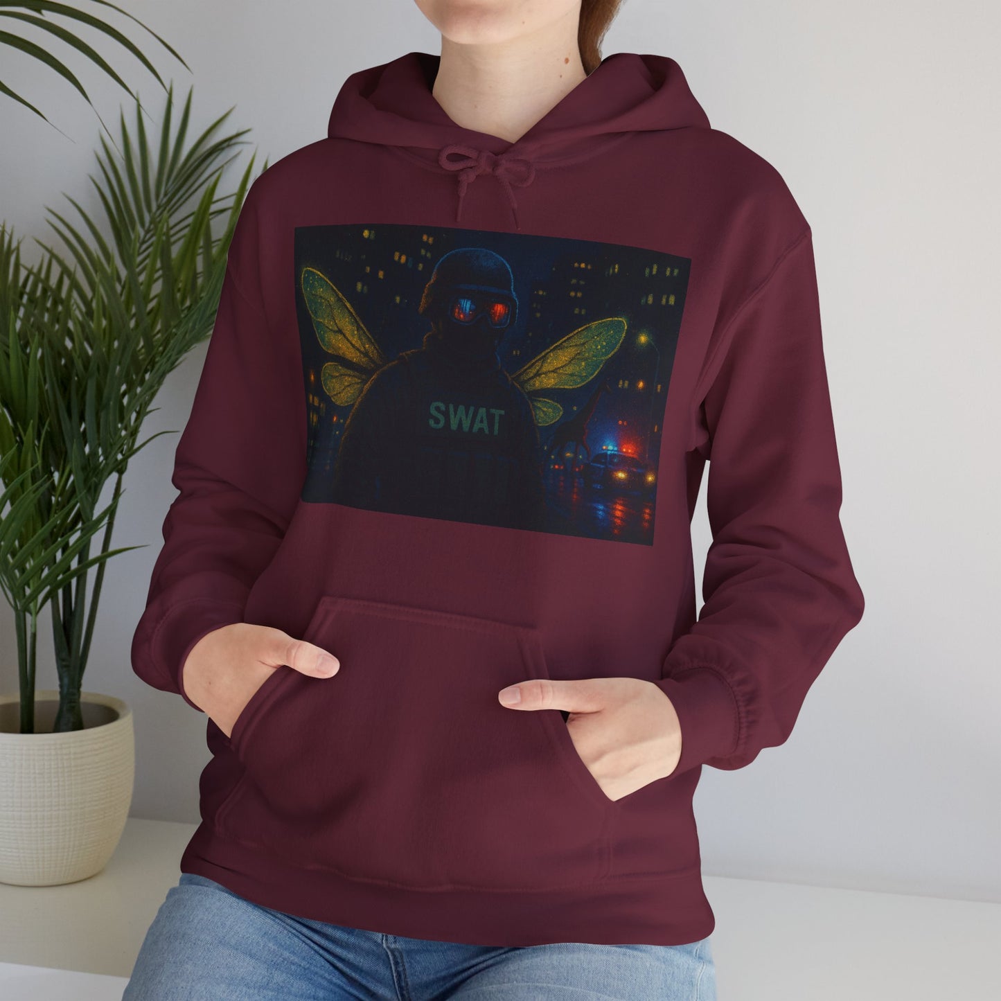 SWAT Team Looking for Escaped Giraffe in the City at Night Heavy Hoodie