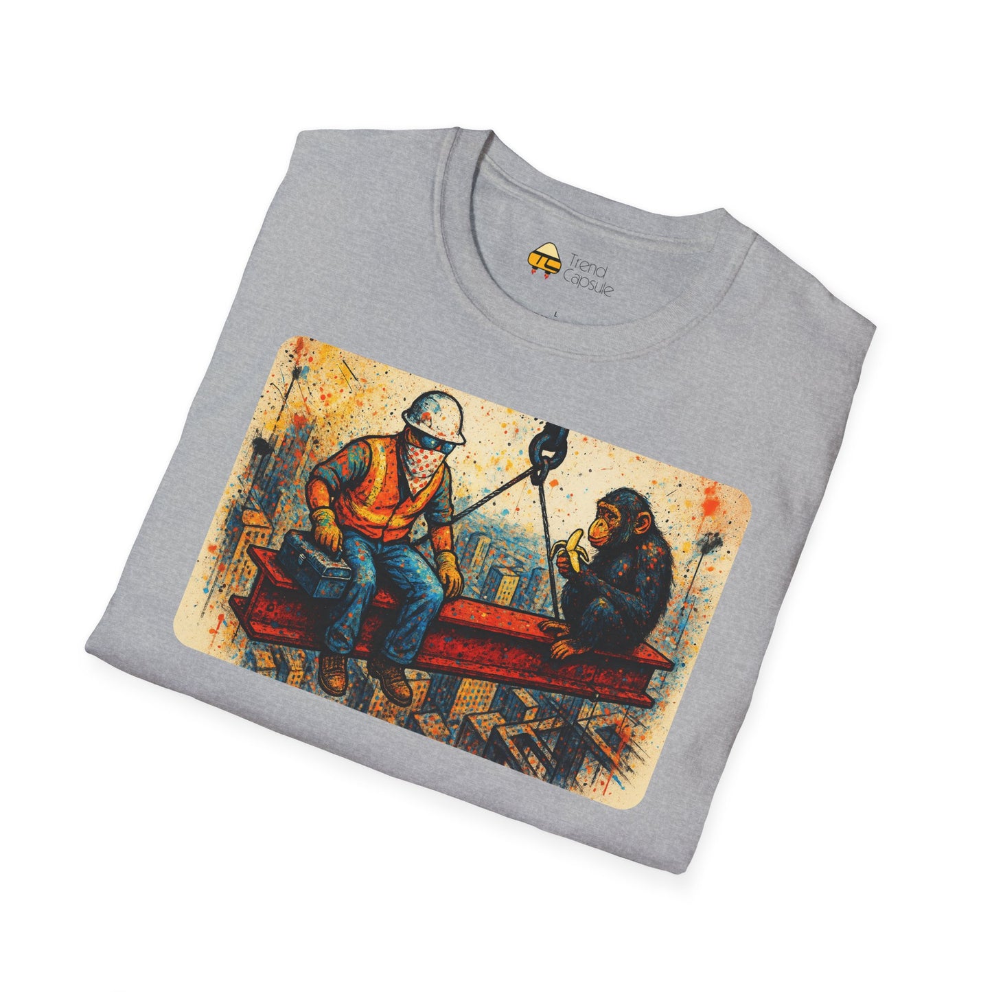 Construction Worker and Monkey Having Lunch Atop Skyscraper T-Shirt
