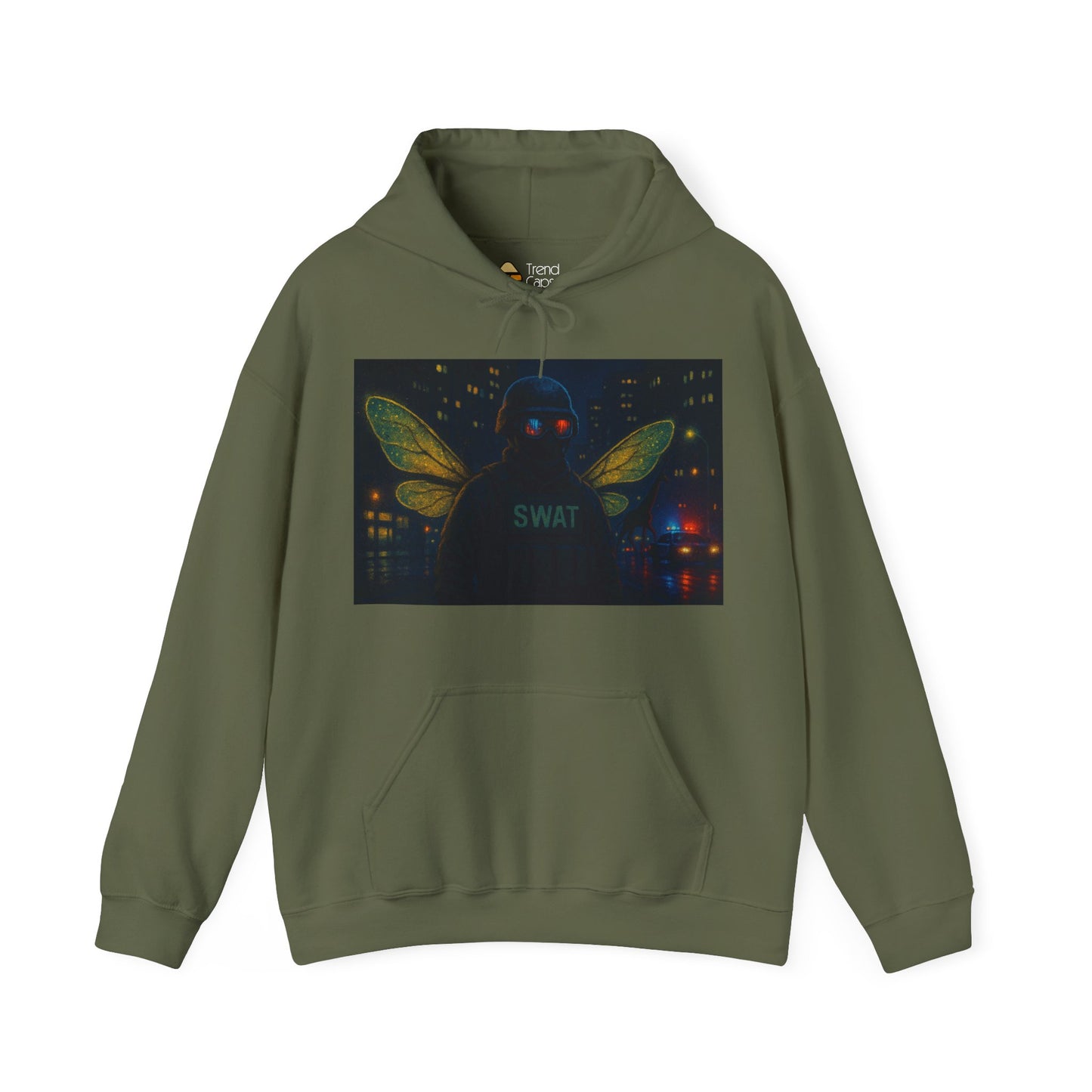 SWAT Team Looking for Escaped Giraffe in the City at Night Heavy Hoodie