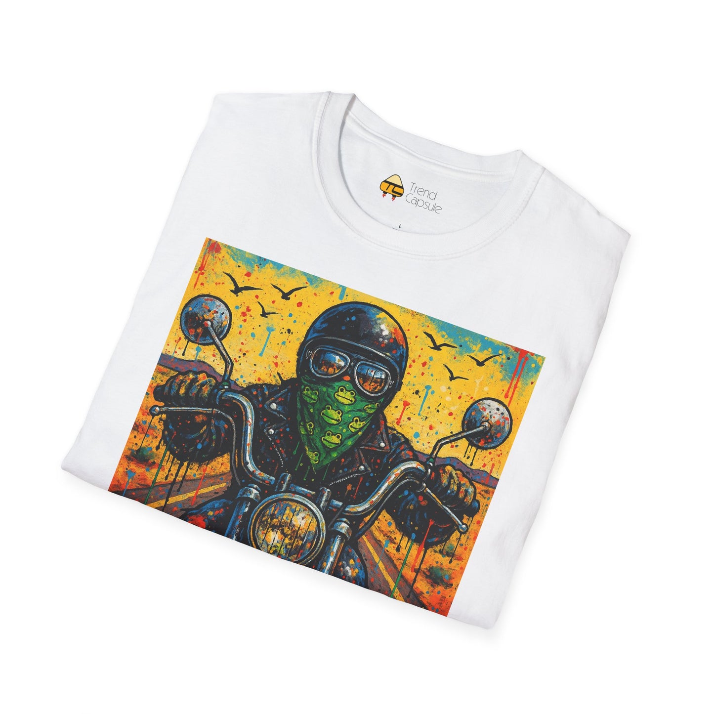 Biker Desert Road Spray-paint Softstyle T-Shirt